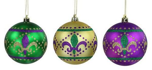 12pk Mardi Gras Ball Ornament with Line and Dots Design